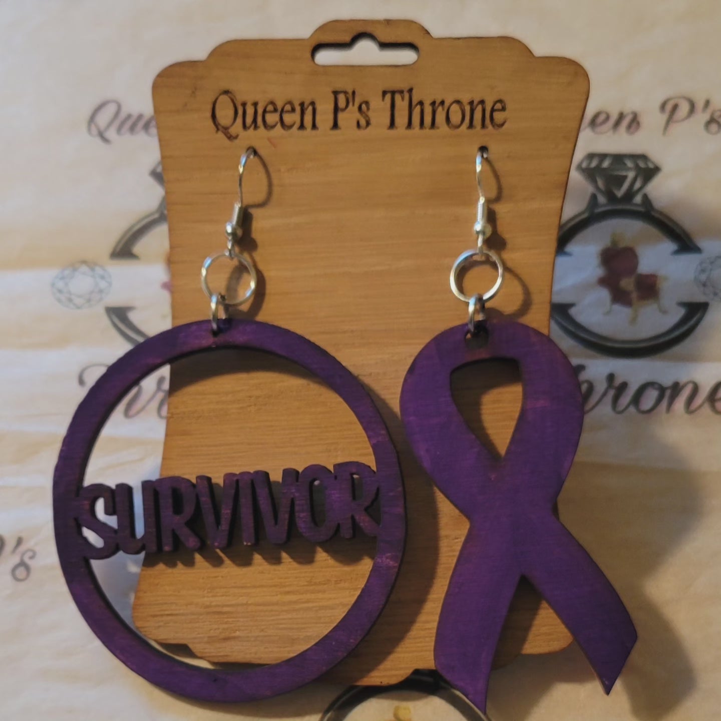Survivor & Ribbon Wooden Earrings
