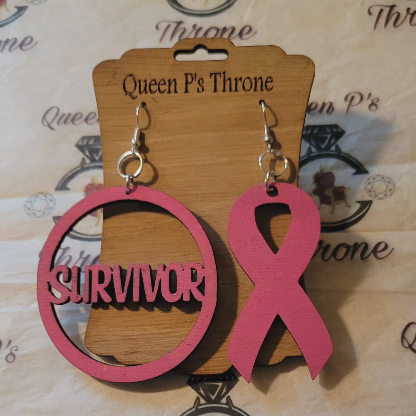 Survivor & Ribbon Wooden Earrings