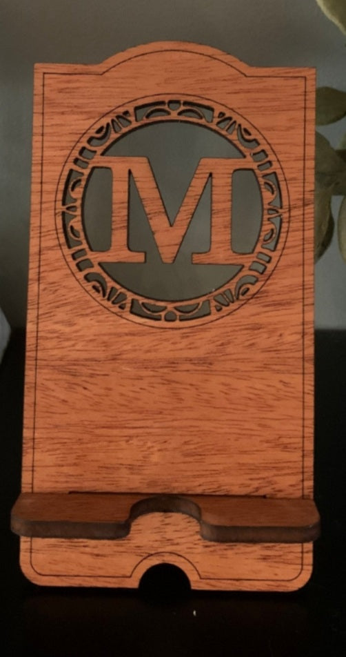 Personalized Wooden Cell Phone Stand (Options A-Z)