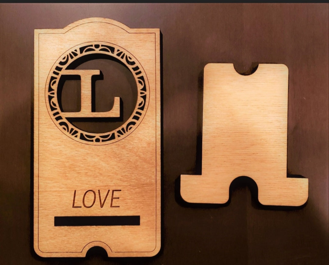 Personalized Wooden Cell Phone Stand (Options A-Z)